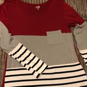 Red, black and white color block tee